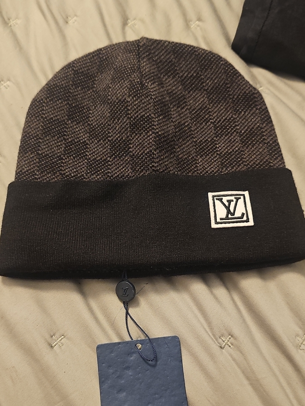 Black Gray Beenie With Patch